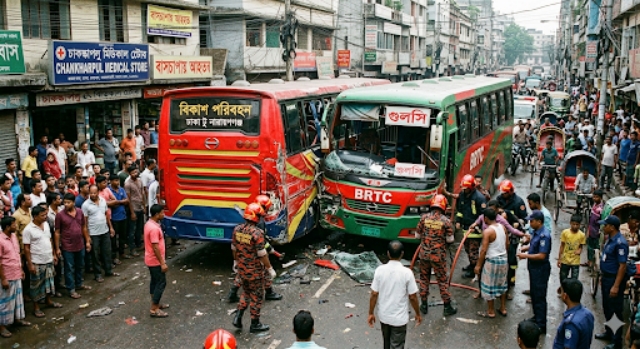 ঢাকায় দুই বাসের চাপায় এক ব্যক্তির মর্মান্তিক মৃত্যু